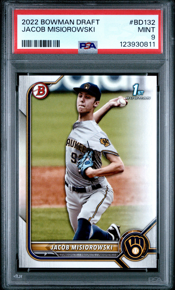 Graded 2022 Topps Bowman Draft Jacob Misiorowski #BD132 Rookie RC Baseball Card PSA 9 Mint (ONLINE ORDER ONLY)