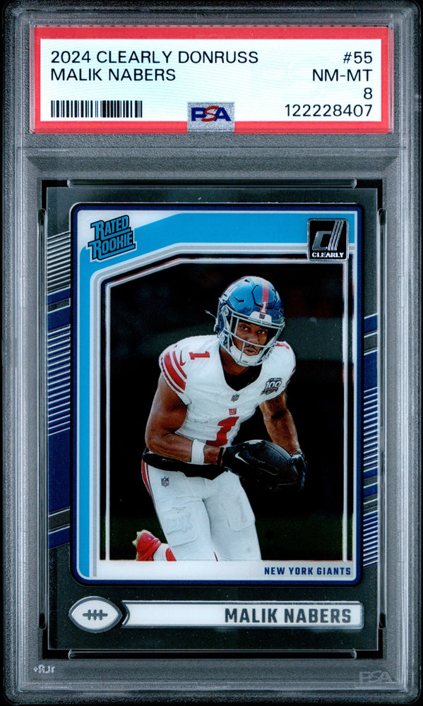 Graded 2024 Panini Clearly Donruss Malik Nabers #55 Rookie RC Football Card PSA 8 Near Mint (ONLINE ORDER ONLY)