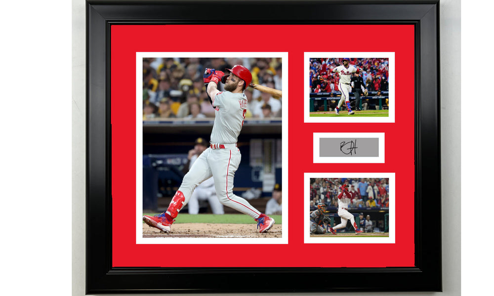 Framed Bryce Harper Philadelphia Phillies Facsimile Laser Engraved Signature Baseball 14x11 3 Photo Collage (ONLINE ORDER ONLY)