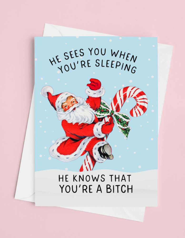 He Sees You When You’re Sleeping Card – Funny Santa Christmas Greeting Card (ONLINE ORDER ONLY)