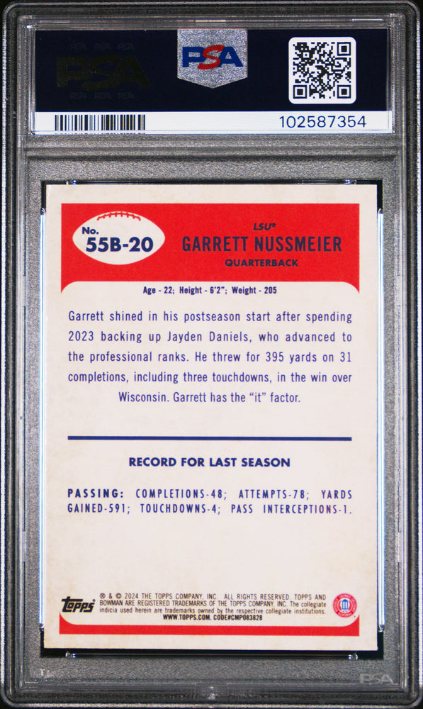 Graded 2024 Topps Bowman U Chrome Garrett Nussmeier #55B20 1955 Bowman Rookie RC Football Card PSA 10 Gem Mint (ONLINE ORDER ONLY)