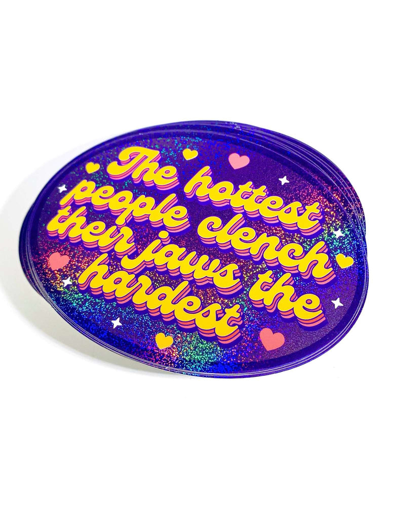 Holographic Glitter Sticker- Hottest Clench Jaws Retro Oval Sticker (ONLINE ORDER ONLY)
