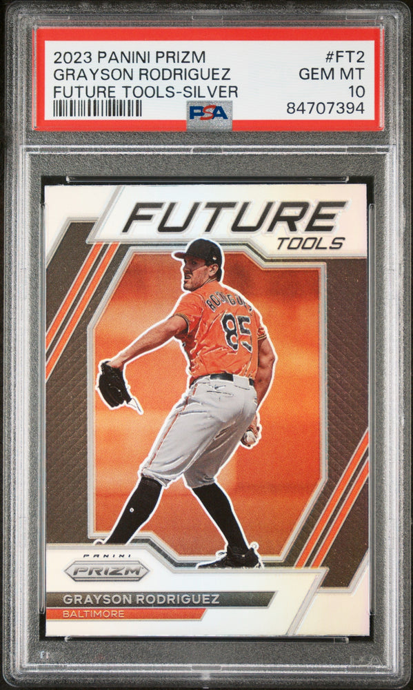 2023 PANINI PRIZM FUTURE TOOLS GRAYSON RODRIGUEZ FUTURE TOOLS-SILVER PRIZM #FT2 - PSA 10 ROOKIE CARD (Online Order Only)