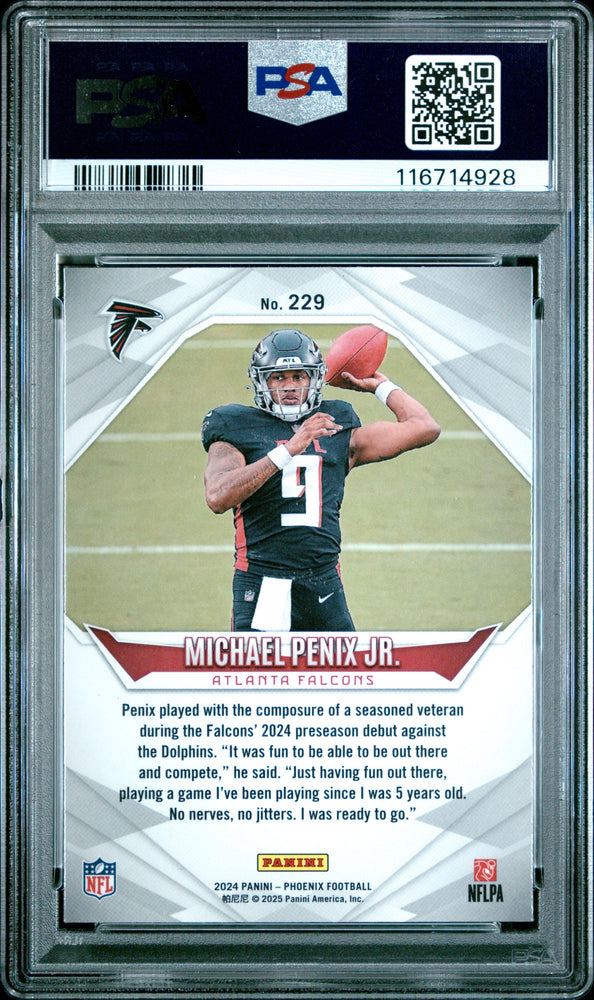 Graded 2024 Panini Phoenix Michael Penix Jr #229 Silver Rookie RC Football Card PSA 10 Gem Mint (ONLINE ORDER ONLY)