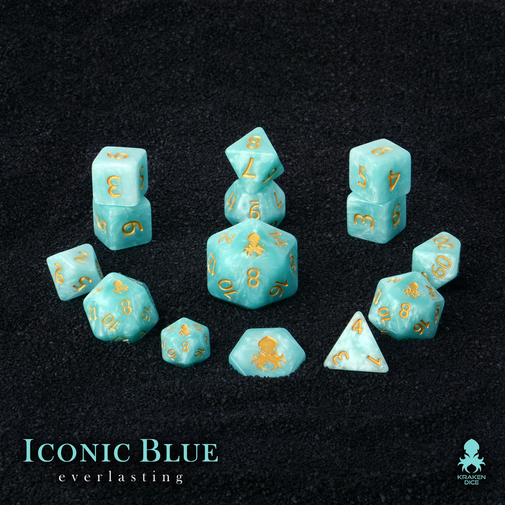 Kraken Dice - Iconic Blue: Everlasting 14pc Polyhedral Dice Set (ONLINE ORDER ONLY)
