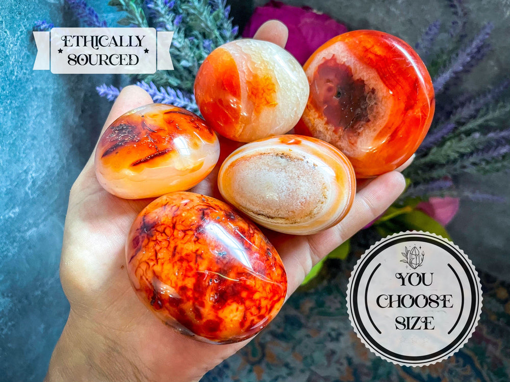 Ethically Sourced carnelian crystal Palm Stone (ONLINE ORDER ONLY)