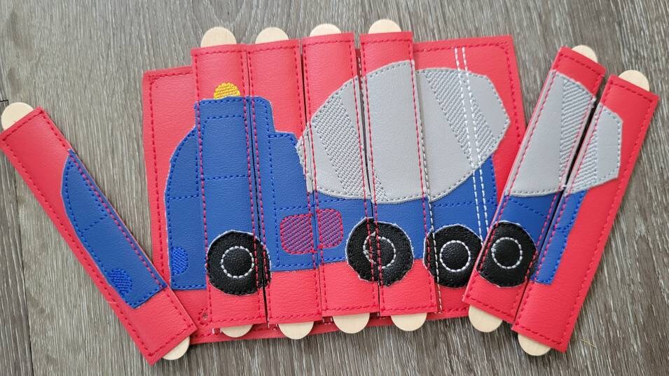 Cement Truck Stick Puzzle -  toddler quiet book page-  Seven Pieces - motor skills -  classroom - educational - Busy Bag - Activity Bag (ONLINE ORDER ONLY)