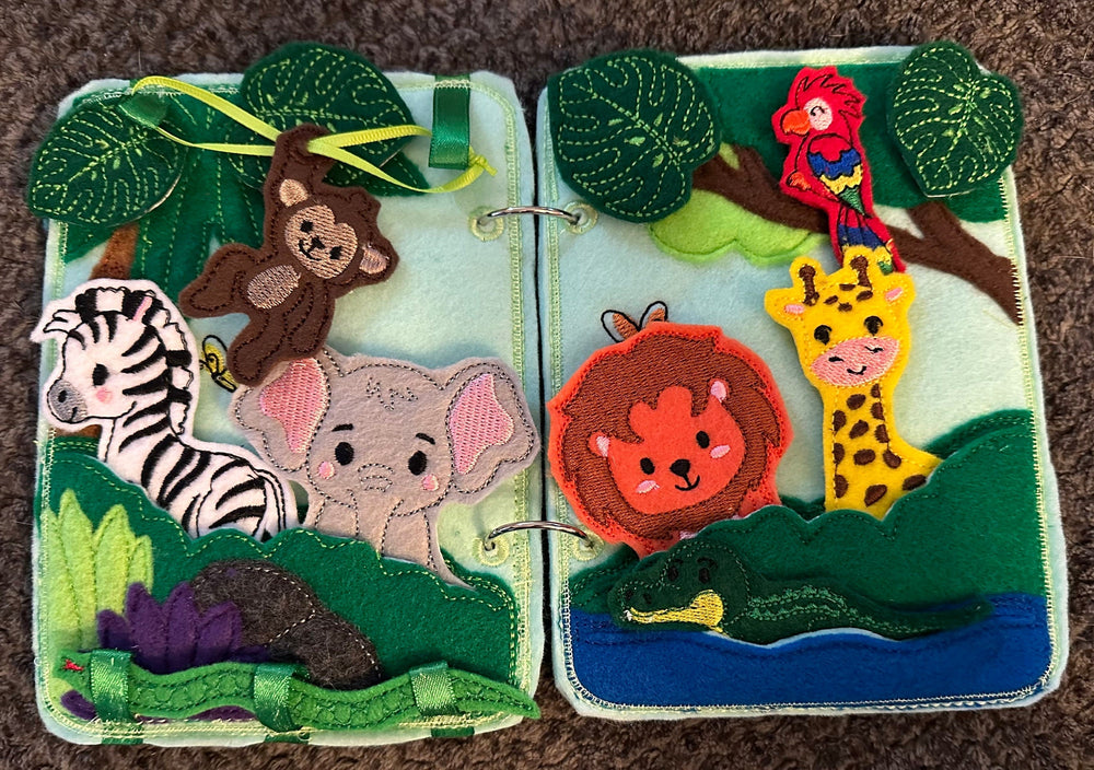 Jungle Animal Toddler Quiet Book - Busy Book - Zoo Animal Activity Book - Gift for Toddler - Animal Finger Puppets - Educational Quiet Book (ONLINE ORDER ONLY)