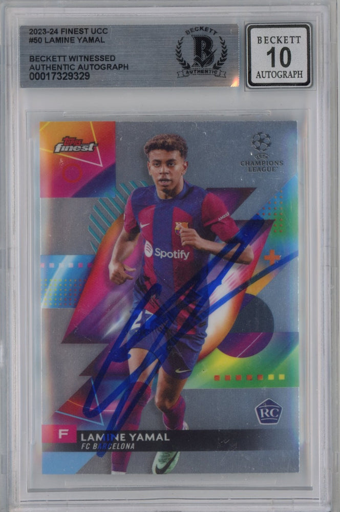 Graded 2023-24 Topps Finest UCC Lamine Yamal #50 Signed Rookie RC Soccer Card Beckett BAS BGS Auto 10 (ONLINE ORDER ONLY)
