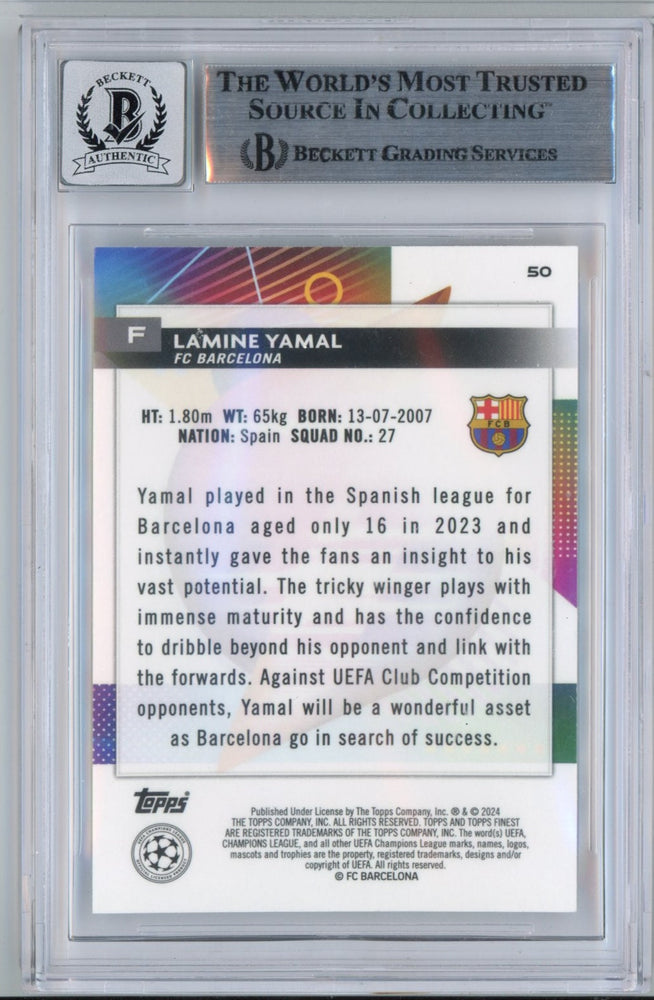 Graded 2023-24 Topps Finest UCC Lamine Yamal #50 Signed Rookie RC Soccer Card Beckett BAS BGS Auto 10 (ONLINE ORDER ONLY)