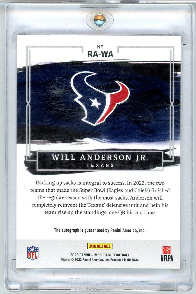 2023 Panini Impeccable Will Anderson Jr. #RA-WA /99 Autographed Rookie RC Football Card (ONLINE ORDER ONLY)