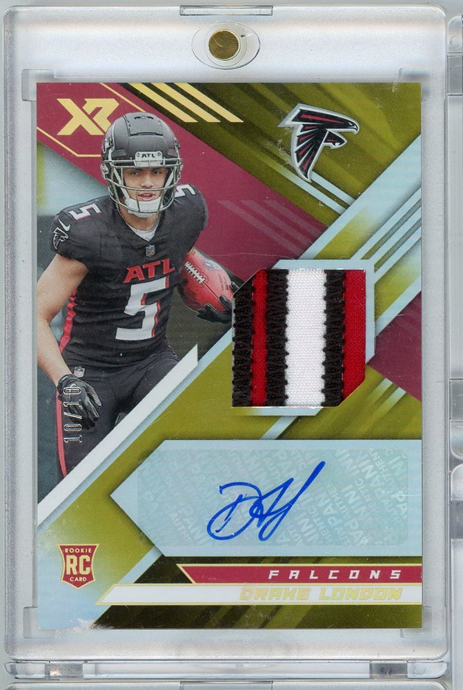 2022 Panini XR Gold Drake London #RSA-DL #'d 10/10 RPA Auto Rookie RC Football Card (ONLINE ORDER ONLY)