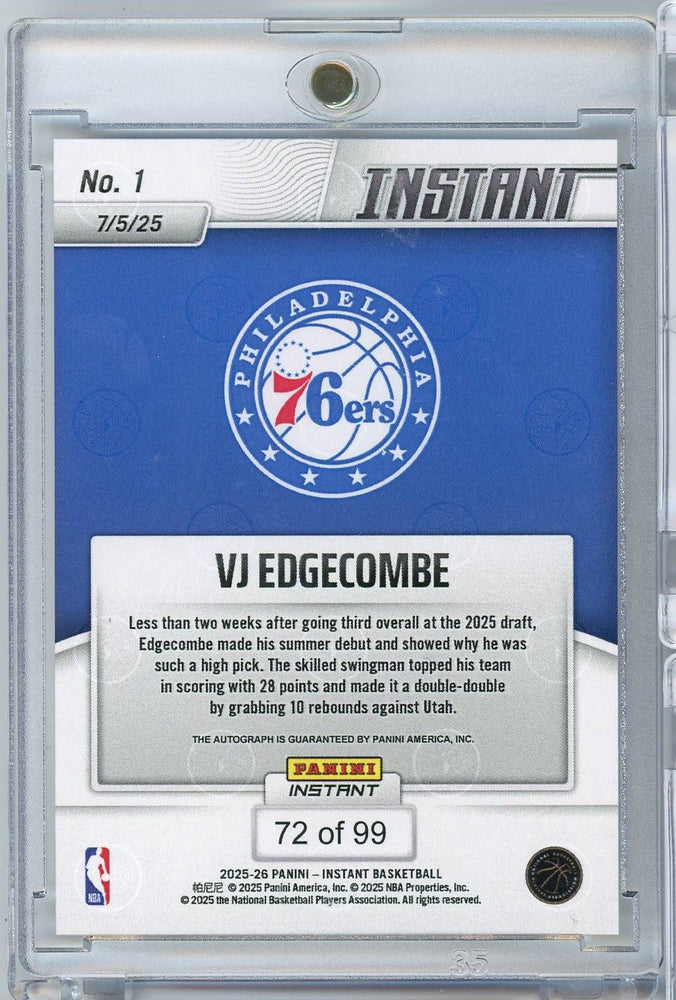 2025 Panini Instant VJ Edgecombe #1 /99 Autograph Rookie RC Basketball Card (ONLINE ORDER ONLY)