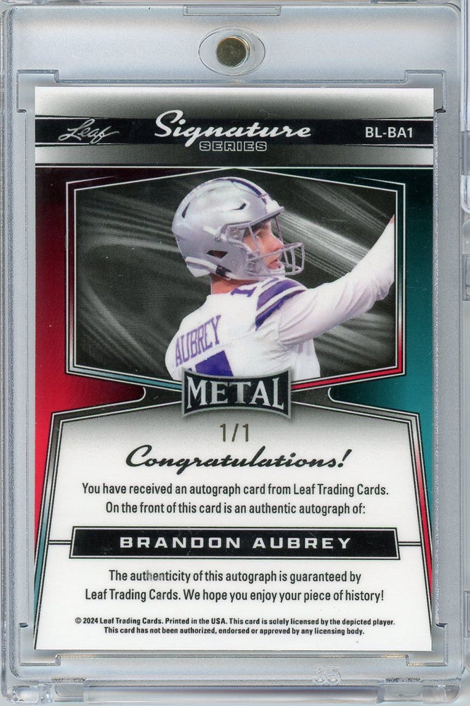 2024 Leaf Metal Signature Series Brandon Aubrey #BLBA1 1/1 Auto Dallas Cowboys Football Card (ONLINE ORDER ONLY)