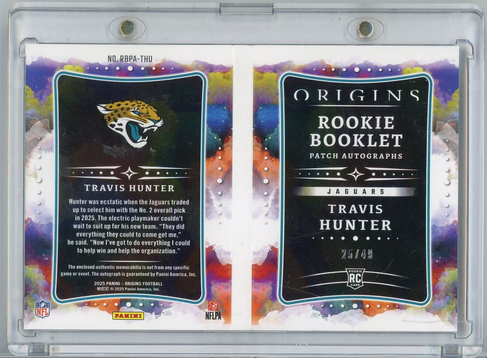 2025 Panini Origins Rookie Booklet Patch Autographs Travis Hunter #RBPA-THU /49 RPA Auto Rookie RC Football Card (ONLINE ORDER ONLY)