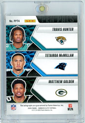 2025 Donruss Elite Pen Pals Travis Hunter/Tetairoa McMillan/Matthew Golden #PPT4 Triple Auto Rookie RC Football Card (ONLINE ORDER ONLY)