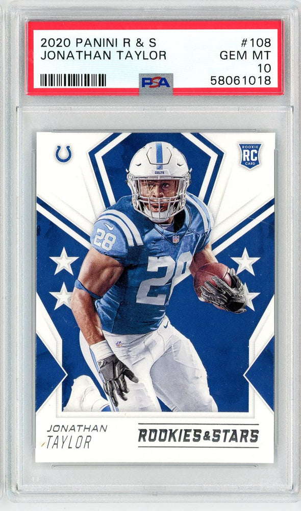 Graded 2020 Panini Rookies & Stars Jonathan Taylor #108 Rookie RC Football Card PSA 10 Gem Mint (ONLINE ORDER ONLY)