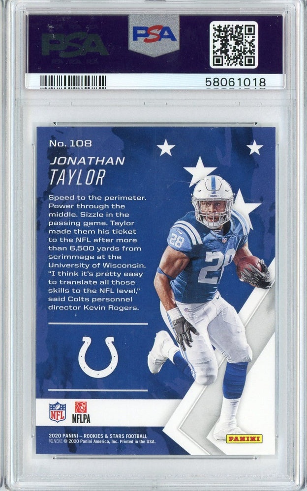 Graded 2020 Panini Rookies & Stars Jonathan Taylor #108 Rookie RC Football Card PSA 10 Gem Mint (ONLINE ORDER ONLY)