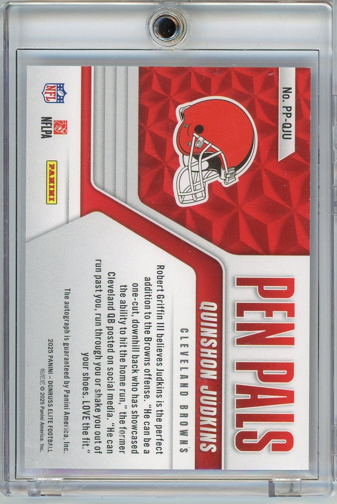 2025 Panini Donruss Elite Pen Pals Blue Quinshon Judkins #PPQJU Auto Cleveland Browns Rookie RC Football Card (ONLINE ORDER ONLY)