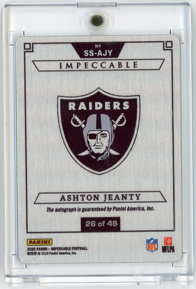 2025 Panini Impeccable Ashton Jeanty #SSAJY Stainless Stars Rookie Auto /49 Las Vegas Raiders Rookie RC Football Card (ONLINE ORDER ONLY)