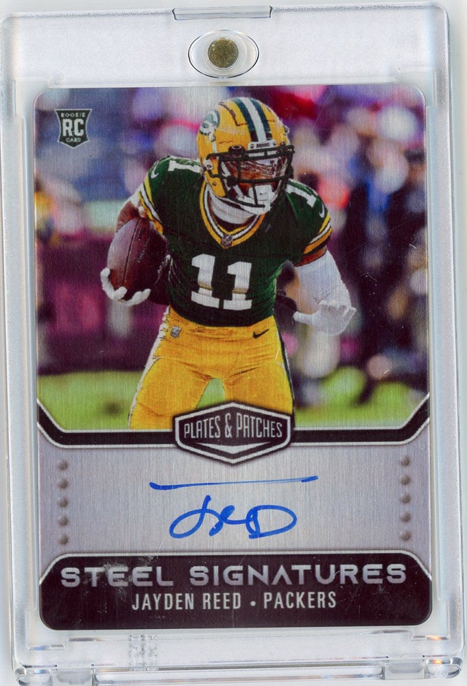 2023 Panini Plates & Patches Jayden Reed #RSSJRE Auto /300 Green Bay Packers Rookie RC Football Card (ONLINE ORDER ONLY)