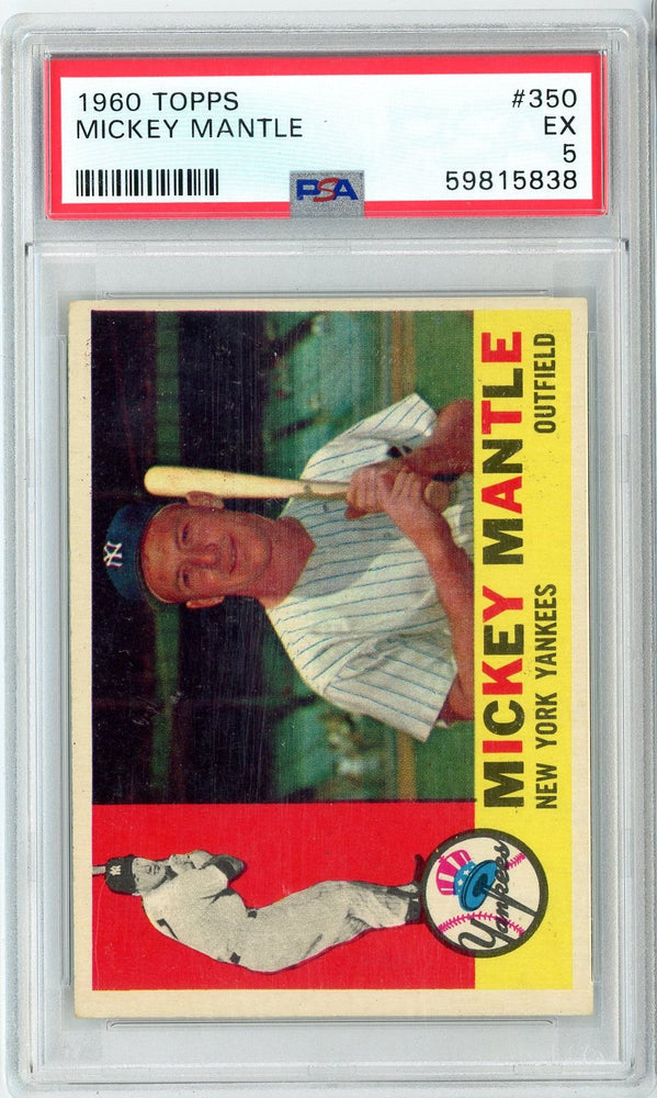 Graded 1960 Topps Mickey Mantle #350 Baseball Card PSA 5 Excellent (ONLINE ORDER ONLY)