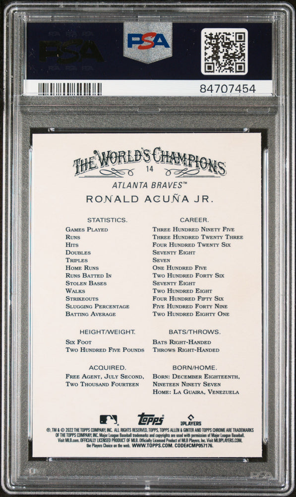2022 TOPPS ALLEN & GINTER CHROME RONALD ACUNA JR.  #14 - PSA 10 (Online Order Only)