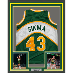 Framed Autographed/Signed Jack Sikma 35x39 Seattle Green Basketball Jersey JSA COA (ONLINE ORDER ONLY)