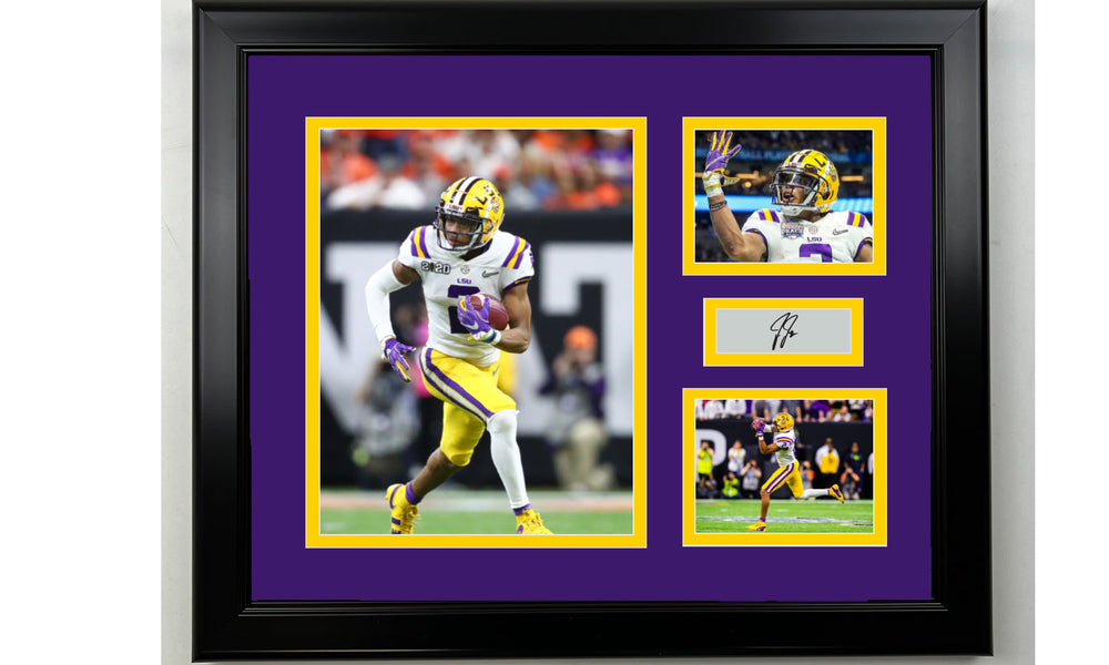 Framed Justin Jefferson LSU Facsimile Laser Engraved Signature NCAA Football 14x11 3 Photo Collage (ONLINE ORDER ONLY)
