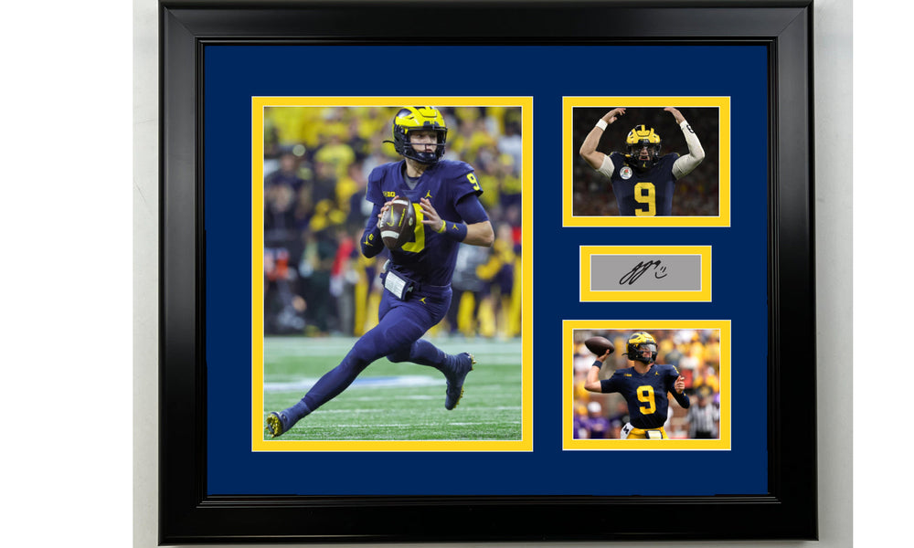 Framed J.J. McCarthy Michigan Wolverines Facsimile Laser Engraved Signature Football 14x11 3 Photo Collage (ONLINE ORDER ONLY)