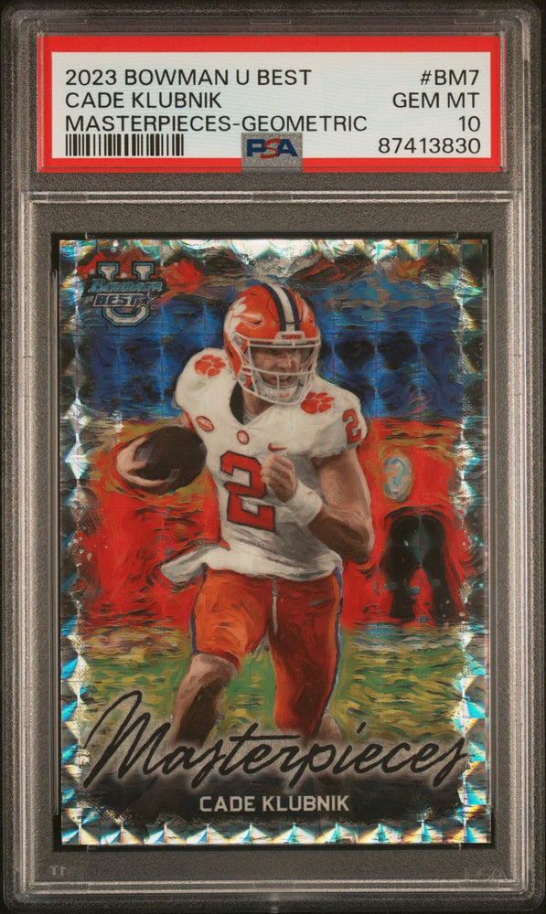 Graded 2023 Topps Bowman U Best Cade Klubnik #BM7 Masterpieces Geometric Rookie RC Football Card PSA 10 Gem Mint (ONLINE ORDER ONLY)