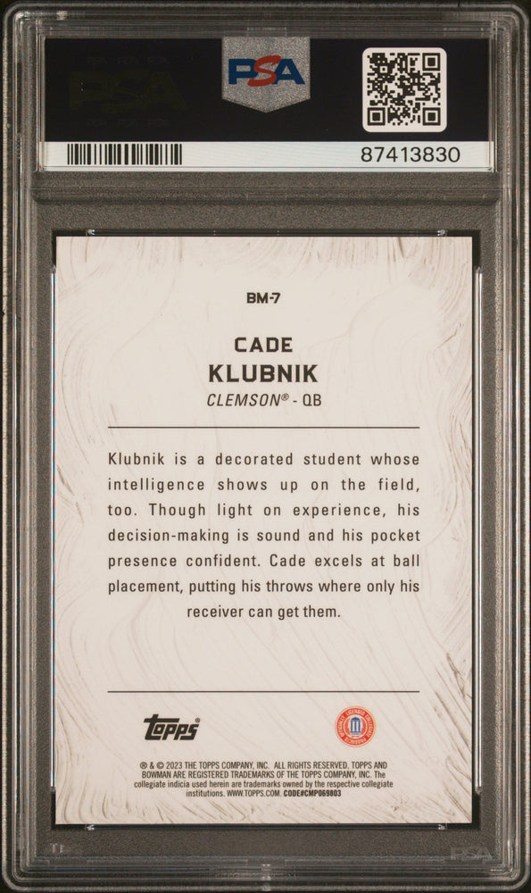 Graded 2023 Topps Bowman U Best Cade Klubnik #BM7 Masterpieces Geometric Rookie RC Football Card PSA 10 Gem Mint (ONLINE ORDER ONLY)