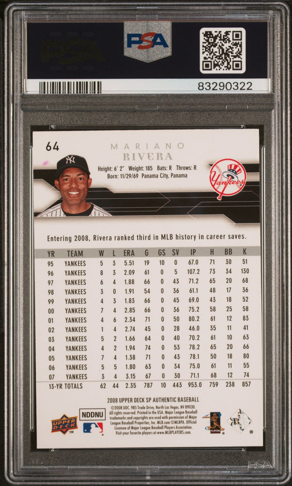 2008 SP AUTHENTIC MARIANO RIVERA  #64 - PSA 10 (Online Order Only)
