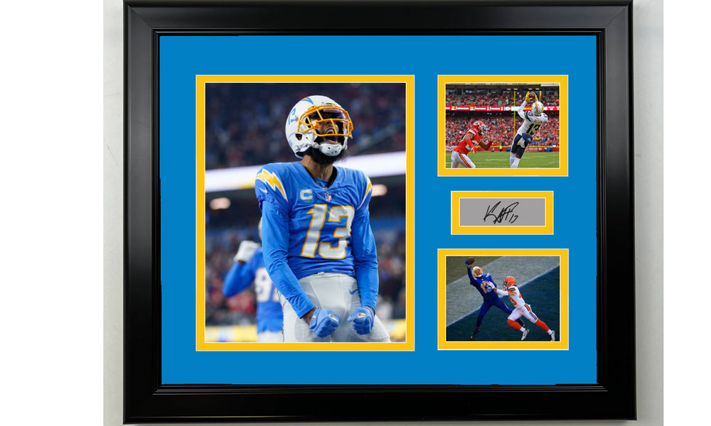 Framed Keenan Allen Los Angeles Chargers Facsimile Laser Engraved Signature Football 14x11 3 Photo Collage (ONLINE ORDER ONLY)