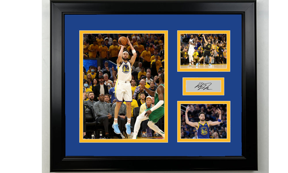 Framed Klay Thompson Golden State Warriors Facsimile Laser Engraved Signature Basketball 14x11 3 Photo Collage (ONLINE ORDER ONLY)