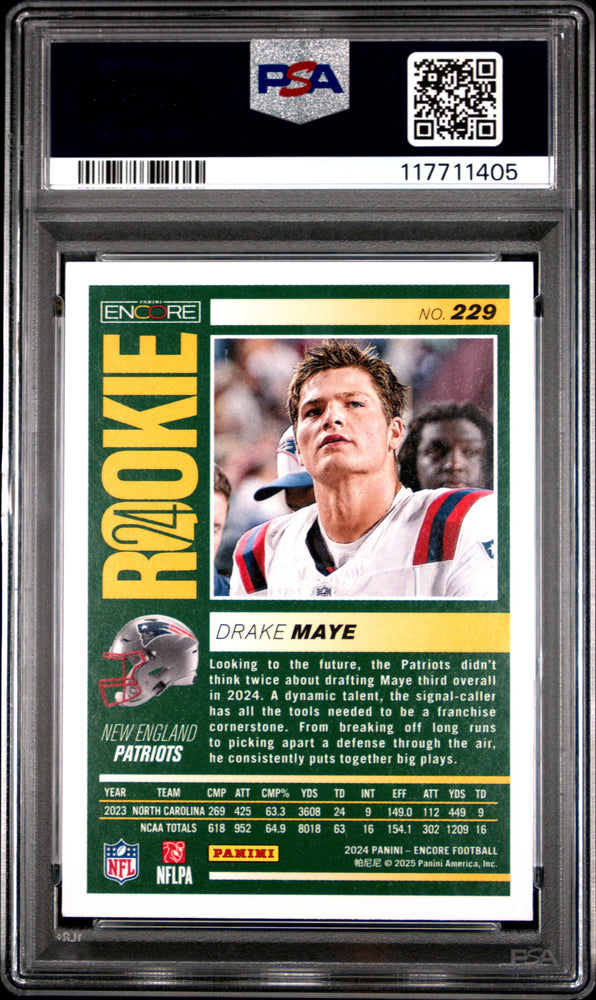 Graded 2024 Panini Encore Drake Maye #229 Rookie RC Football Card PSA 7 Near Mint (ONLINE ORDER ONLY)