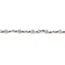 3mm Labradorite micro-faceted round Black Gold plated Chain by the foot 40 beads