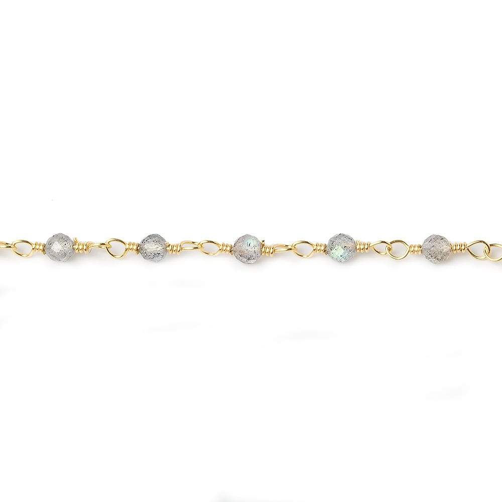 3mm Labradorite micro-faceted rondelle Gold plated Chain by the foot 40 beads (ONLINE ORDER ONLY)