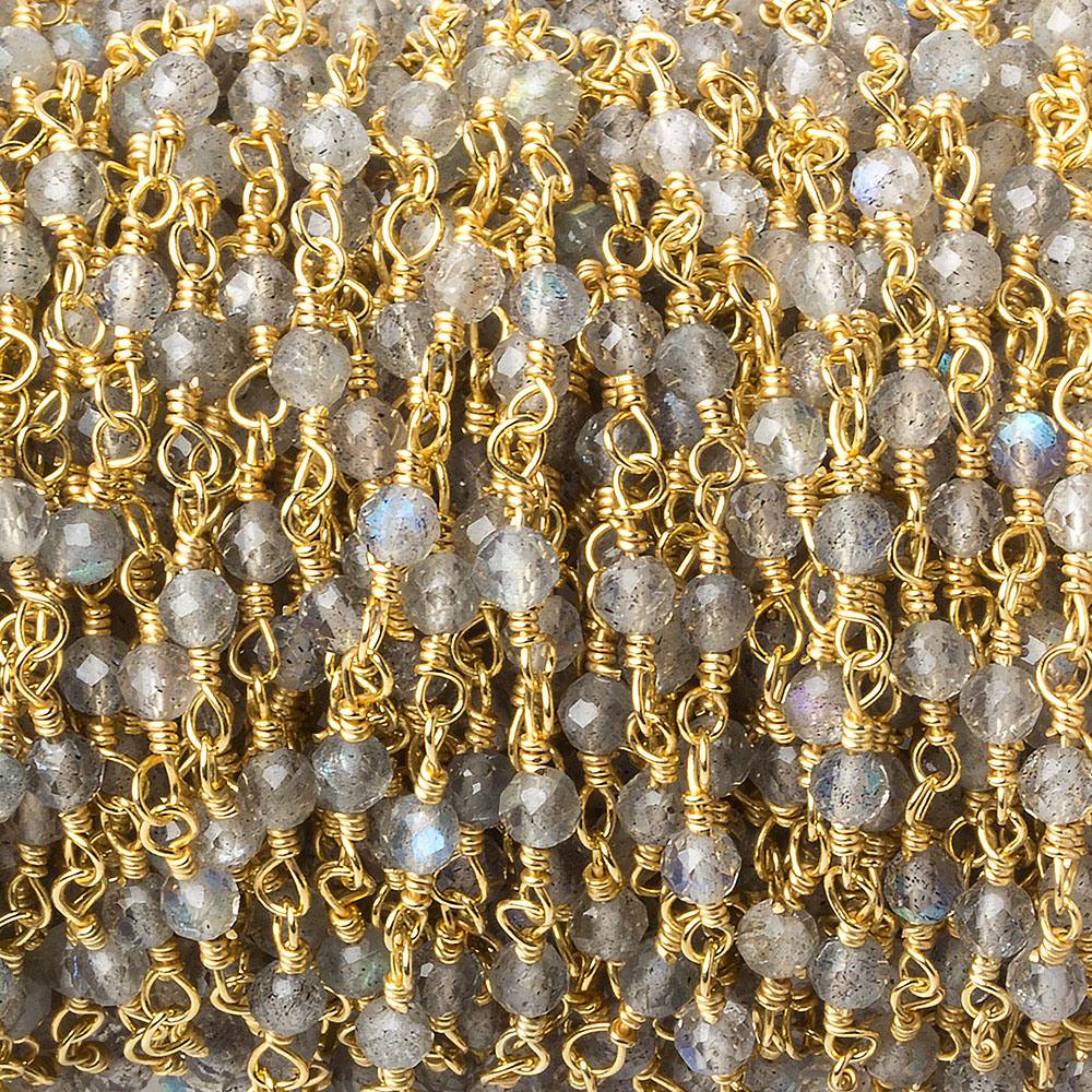 3mm Labradorite micro-faceted rondelle Gold plated Chain by the foot 40 beads (ONLINE ORDER ONLY)