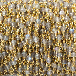 3mm Labradorite micro-faceted rondelle Gold plated Chain by the foot 40 beads (ONLINE ORDER ONLY)