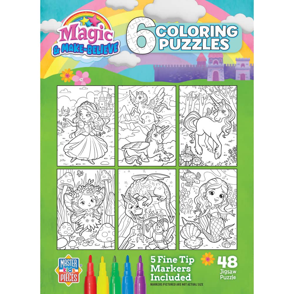 Magic & Make Believe Coloring Puzzles 6-Pack - 48 Piece Puzzles (ONLINE ORDER ONLY)