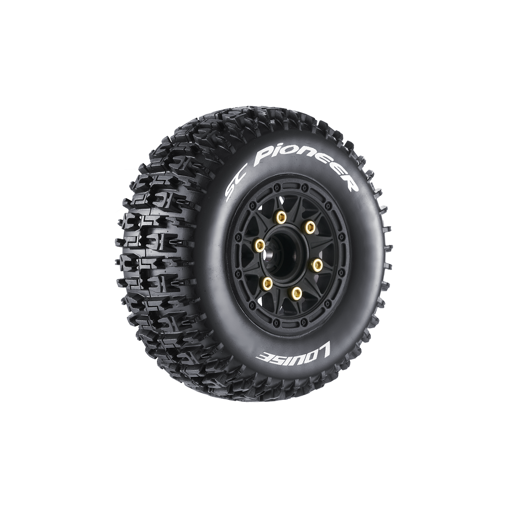 Louise R/C SC-Pioneer 1/10 Short Course Tires, Soft, 12, 14 & 17mm Removable Hex on Black Rim (2) LT3148SB (ONLINE ORDER ONLY)