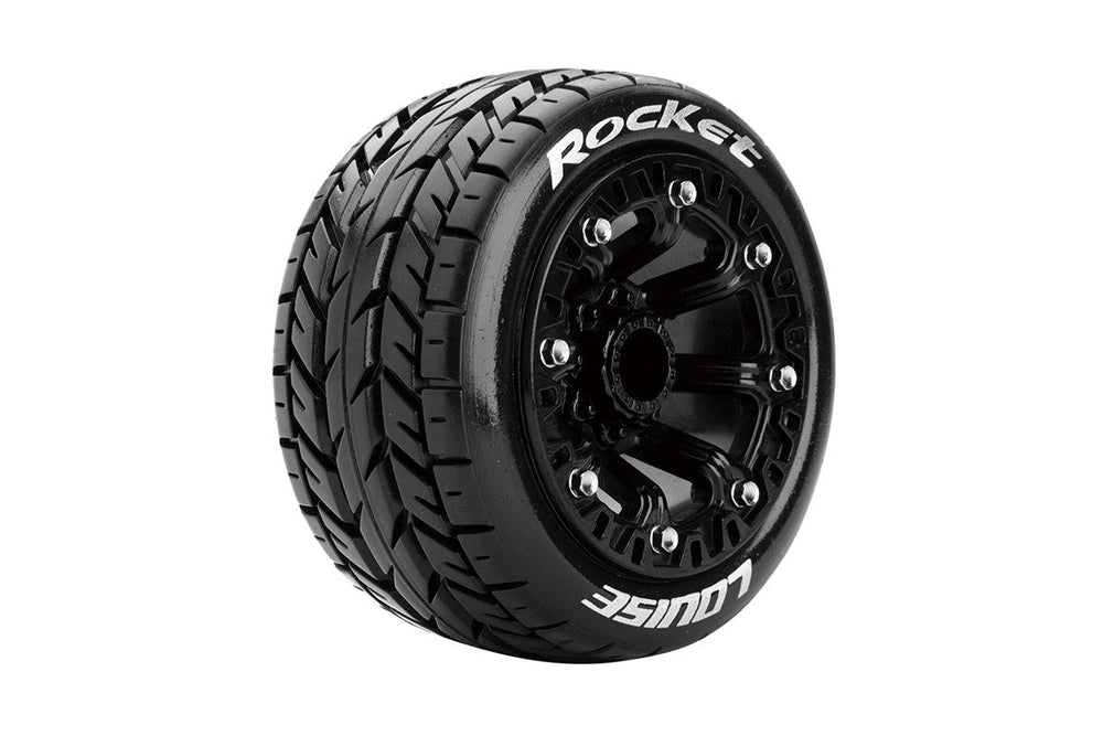 Louise R/C ST-Rocket 1/16 Stadium Truck Tires, 12mm Hex, Soft, Mounted on Black Spoke Rim, Front/Rear (2) LT3188SB (ONLINE ORDER ONLY)