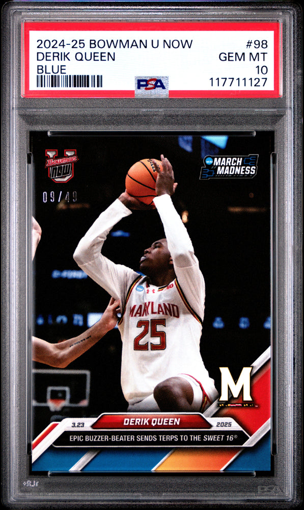 Graded 2024 Topps Bowman U Now Derik Queen #98 Blue /49 Rookie RC Basketball Card PSA 10 Gem Mint (ONLINE ORDER ONLY)
