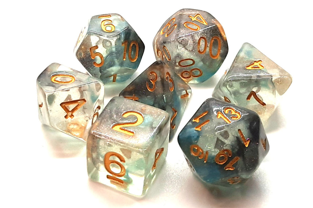 Old School 7 Piece DnD RPG Dice Set: Luminous - Night Shade