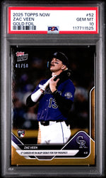 Graded 2025 Topps Now Zac Veen #52 Gold Foil /50 Rookie RC Baseball Card PSA 10 Gem Mint (ONLINE ORDER ONLY)
