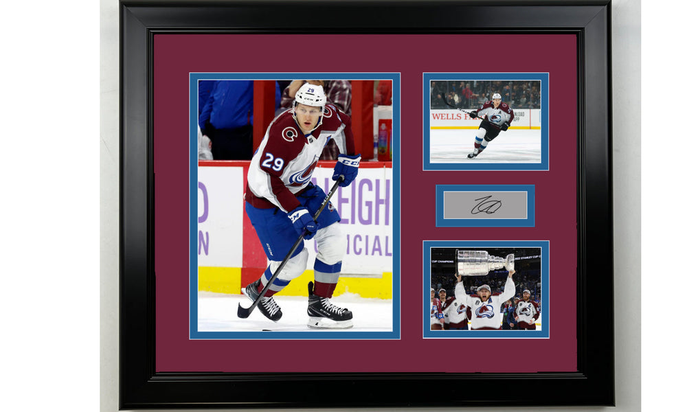 Framed Nathan MacKinnon Colorado Avalanche Facsimile Laser Engraved Signature Hockey 14x11 3 Photo Collage (ONLINE ORDER ONLY)