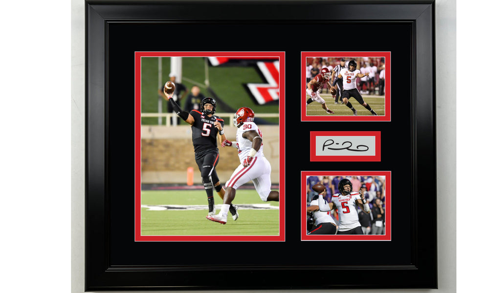 Framed Patrick Mahomes Texas Tech Red Raiders Facsimile Laser Engraved Signature Football 14x11 3 Photo Collage (ONLINE ORDER ONLY)