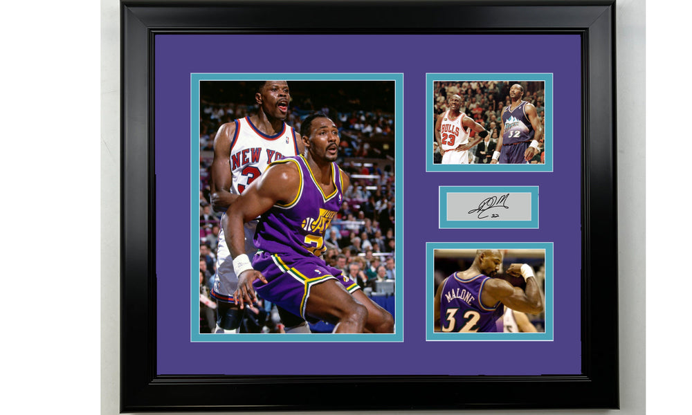 Framed Karl Malone Utah Jazz Facsimile Laser Engraved Signature Basketball 14x11 3 Photo Collage (ONLINE ORDER ONLY)