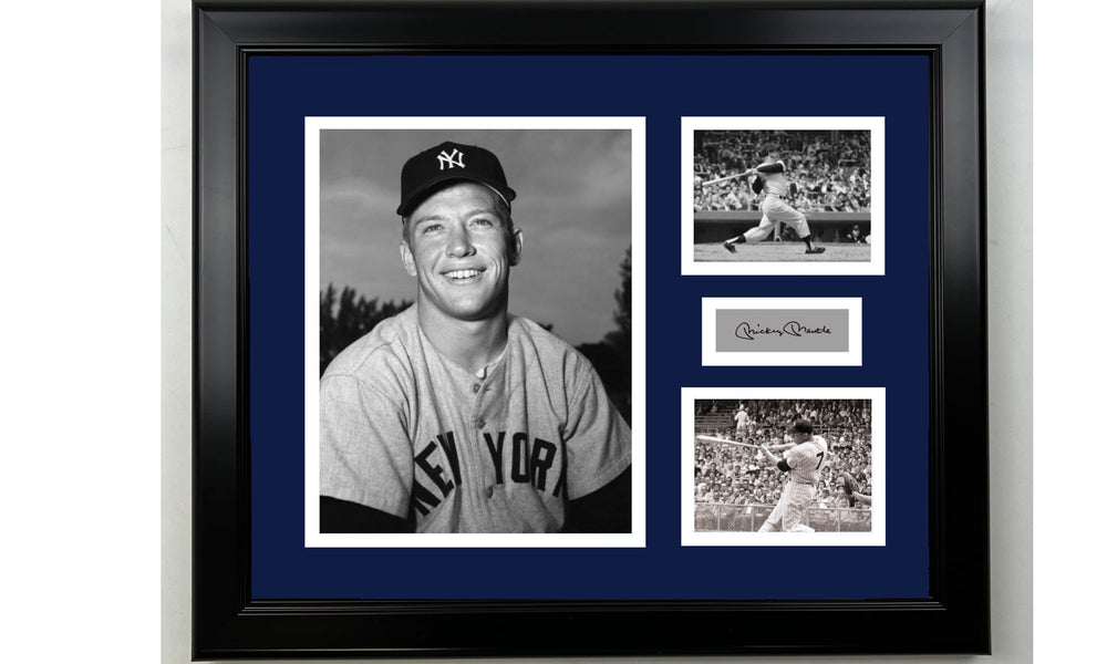 Framed Mickey Mantle New York Yankees Facsimile Laser Engraved Signature Baseball 14x11 3 Photo Collage (ONLINE ORDER ONLY)